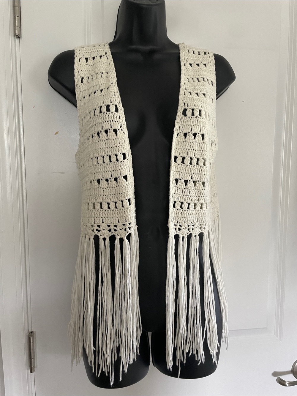 Forever 21 Cream Crocheted Fringe Vest